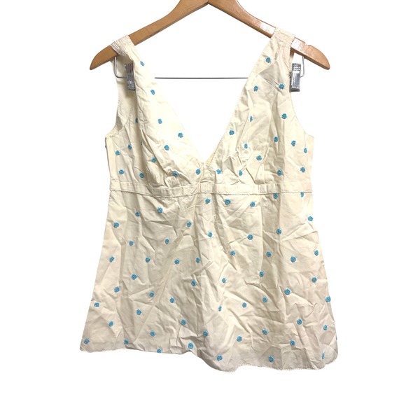 J.Crew Factory Tops - NWT J.Crew Factory Top Ivory Beaded Floral V-Neck Sleeveless Cotton Blouse 8